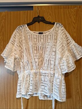 a.n.a White Lace Peplum Tie-Front Blouse